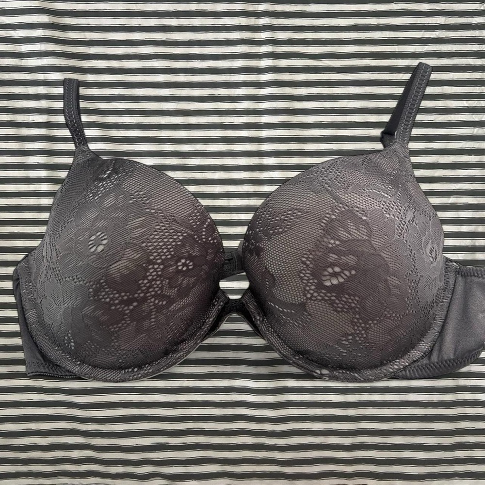 Women's Lace pushup T-Shirt Bra - Charcoal Gray